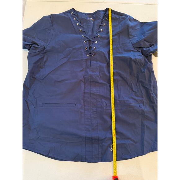 Jaanuu NWT Lace Up Blue V-Neck Scrub Top Sz XL Short Sleeve Two Pockets - Picture 7 of 7
